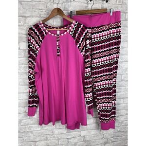 New Sleep By Cacique Sleepwear Knit PJ Pajama Set Jogger Pink Black Size 18‎ 20